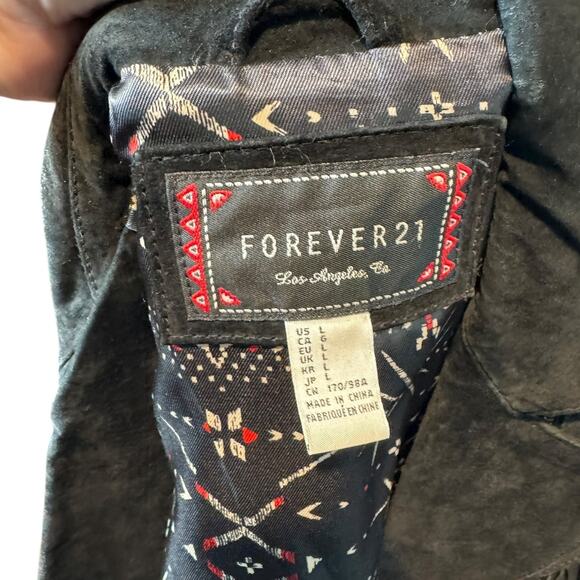 Forever 21 Black Suede Leather Fringe Vest Large‎ Western Biker Rodeo Edgy - Picture 4 of 7